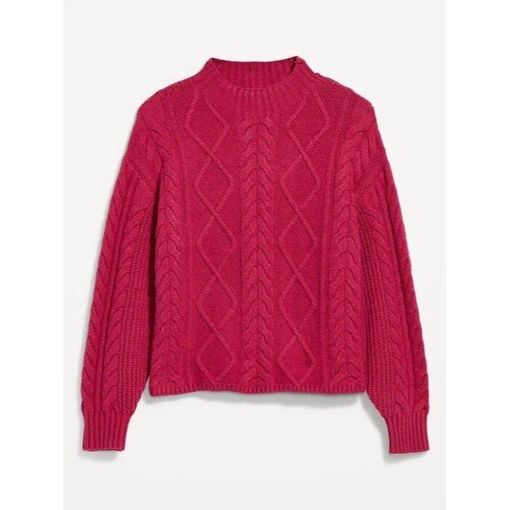 Old Navy SoSoft Cropped Mock-Neck Cable Sweater Pink M Cottagecore Fall Winter
